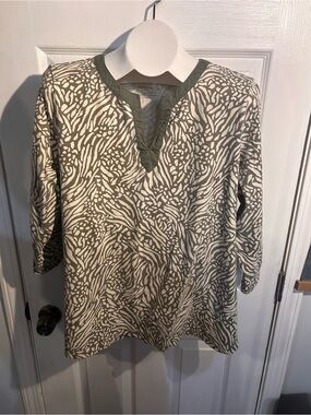 Charter Club Olive Green and Cream Printed Tunic Top